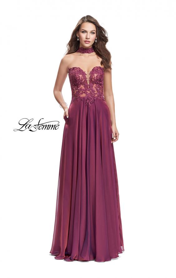 Picture of: Long Strapless Prom Dress with Pockets and Choker in Boysenberry, Style: 25450, Detail Picture 6