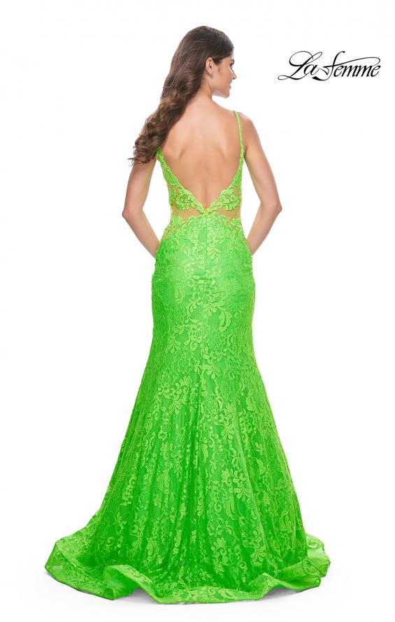 Picture of: Neon Long Mermaid Lace Dress with Back Rhinestone Detail in Bright Green, Style: 32314, Detail Picture 7