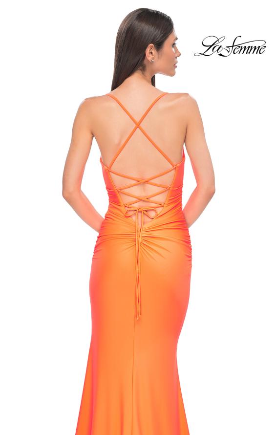 Picture of: Open Back Prom Dress with Rhinestone Detail Neckline in Bright Orange, Style 32851, Detail Picture 20