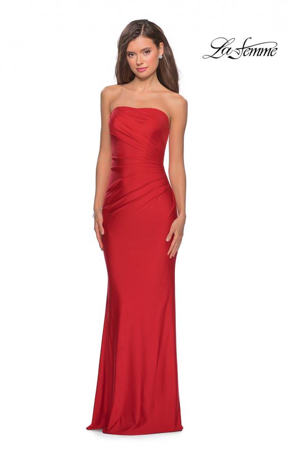 Picture of: Floor Length Strapless Prom Dress with Pleating in Bright Red, Style: 28269, Detail Picture 1
