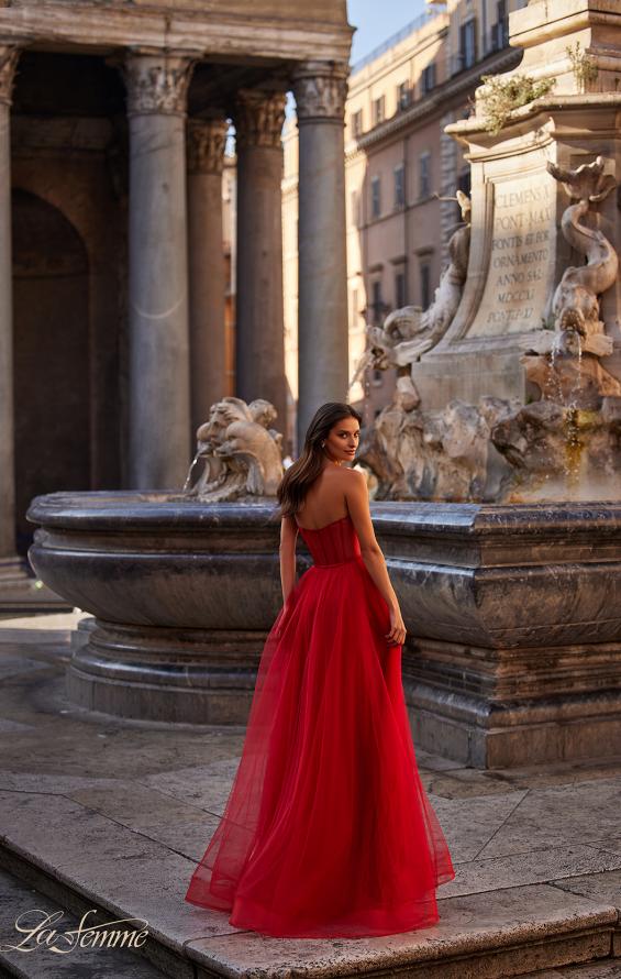 Picture of: A-Line Tulle Dress with Satin Corset Bodice in Red, Style: 32424, Detail Picture 3