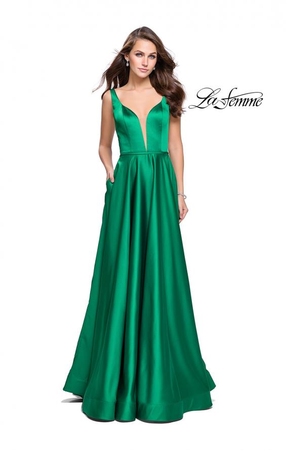 Picture of: Satin A line Prom Dress with Deep V Back in Bright Emerald, Style: 25455, Detail Picture 3