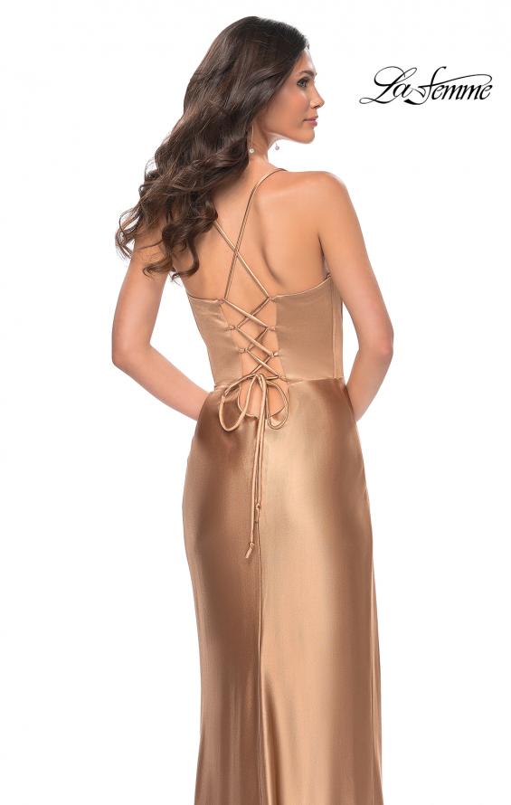 Picture of: Stretch Satin Gown with Bustier Top and Lace Up Back in Bronze, Style: 32264, Detail Picture 11