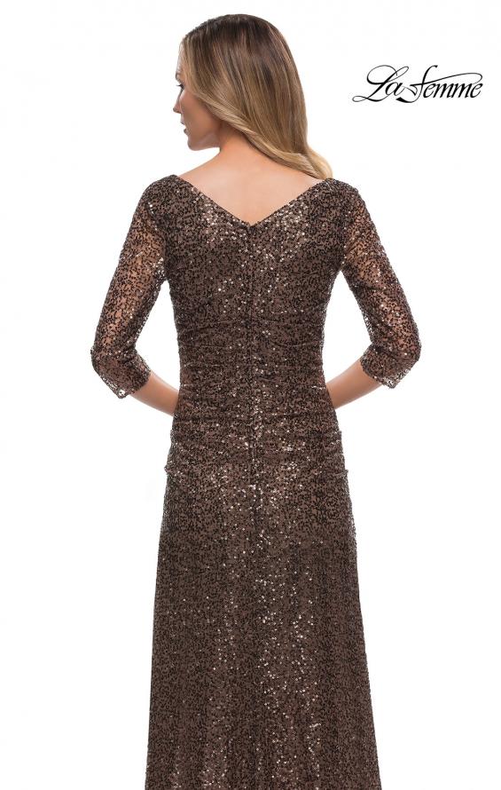 Picture of: Three-Quarter Sleeve Sequin Dress with Ruching in Bronze, Detail Picture 2