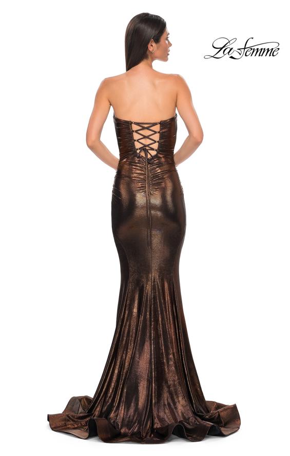 Picture of: Mermaid Metallic Prom Dress with Sweetheart Strapless Top in Bronze , Style 32995, Detail Picture 8