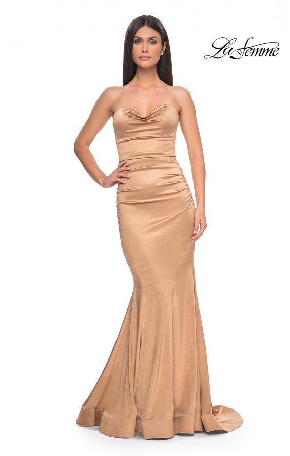 Picture of: Stretch Satin Gown with Draped Sweetheart Neckline in Bronze, Style: 31915, Detail Picture 12