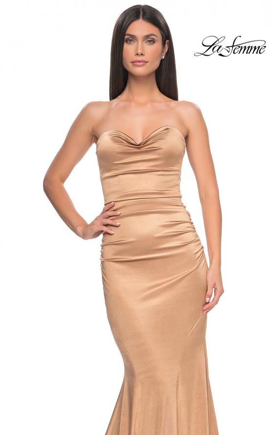 Picture of: Stretch Satin Gown with Draped Sweetheart Neckline in Bronze, Style: 31915, Detail Picture 14