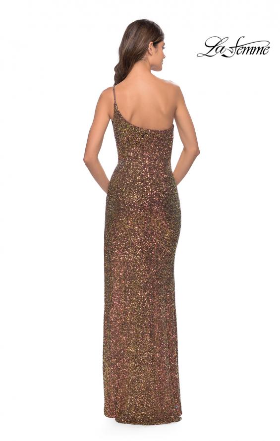 Picture of: Elegant Soft Sequin One Shoulder Long Dress in Bronze in Bronze, Style: 31426, Back Picture