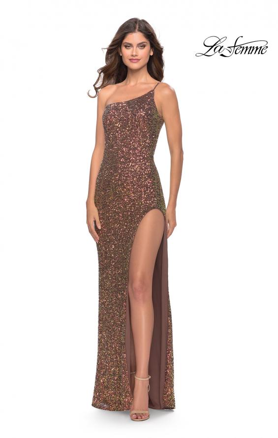 Picture of: Elegant Soft Sequin One Shoulder Long Dress in Bronze in Bronze, Style: 31426, Detail Picture 1