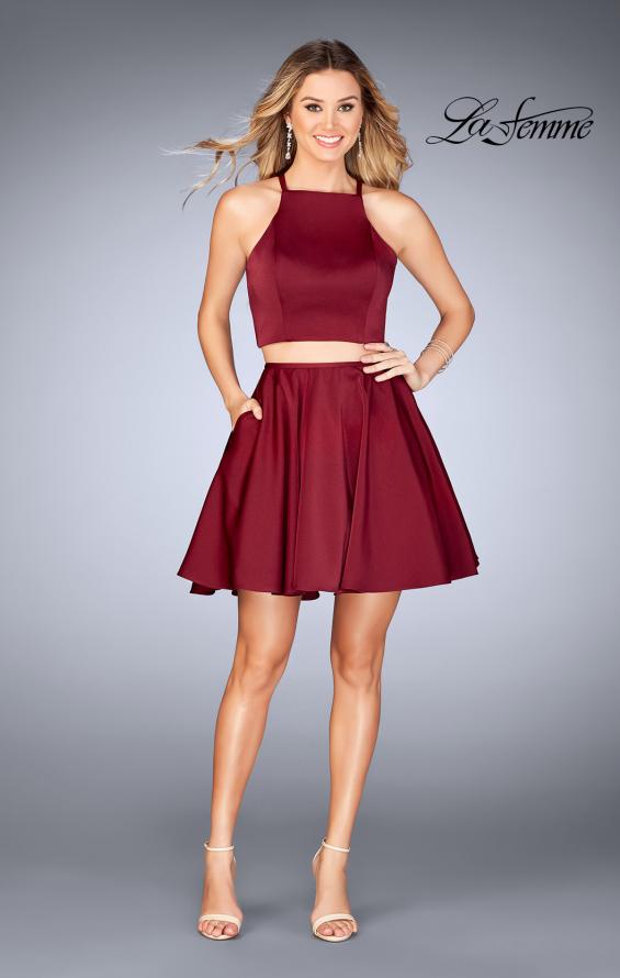 Picture of: Short Two Piece Homecoming Dress with Lace Up Back in Burgundy, Style: 25114, Detail Picture 3
