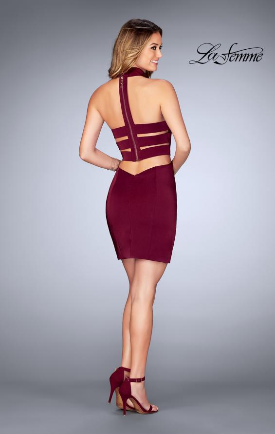 Picture of: Tight Jersey Homecoming Dress with Attached Choker in Burgundy, Style: 25062, Detail Picture 4