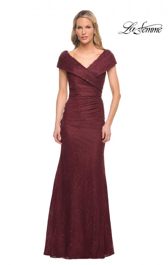 Picture of: Lace Off The Shoulder Cap Sleeve Evening Dress in Burgundy, Style: 27982, Detail Picture 8