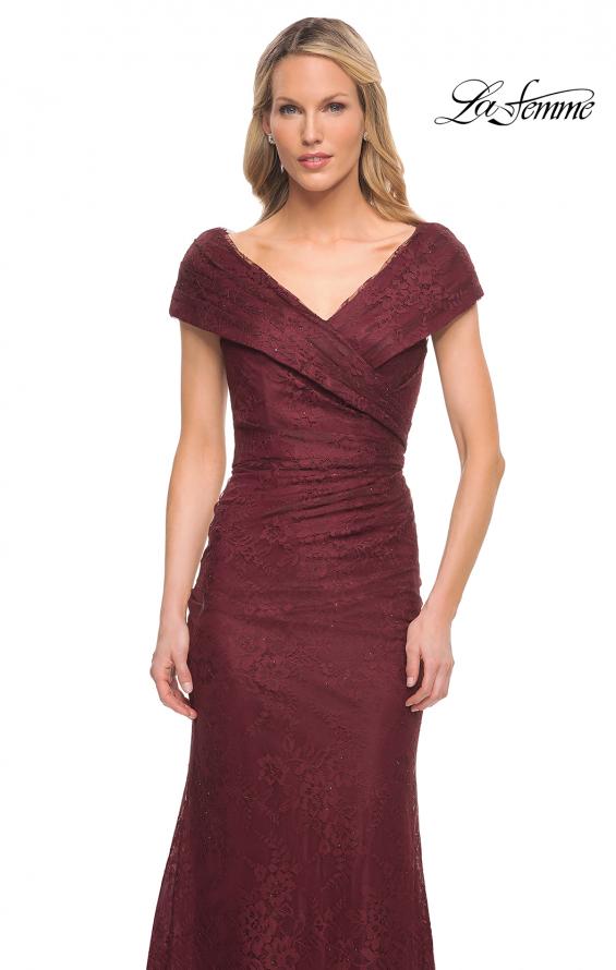 Picture of: Lace Off The Shoulder Cap Sleeve Evening Dress in Burgundy, Style: 27982, Detail Picture 10