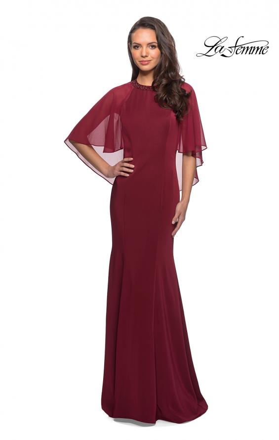 Picture of: Long Gown with sheer sleeves and beaded neckline in Burgundy, Style: 25006, Detail Picture 1