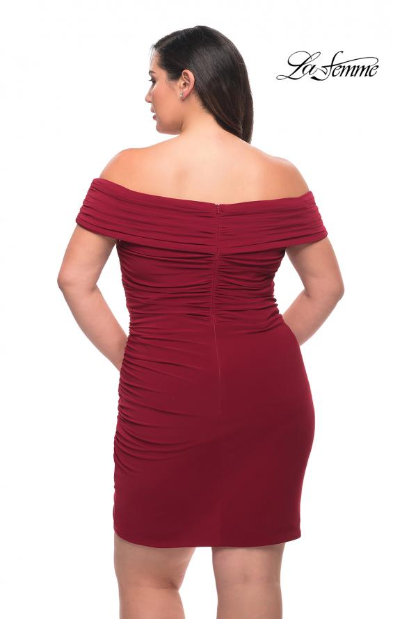 Picture of: Plus Size Short Jersey Off the Shoulder Dress in Burgundy, Style: 29521, Detail Picture 4