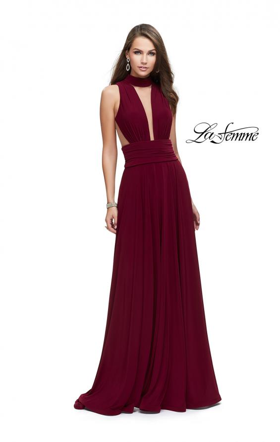 Picture of: A-line Prom Dress with Choker Neck Detail and Open Back in Burgundy, Style: 25568, Main Picture