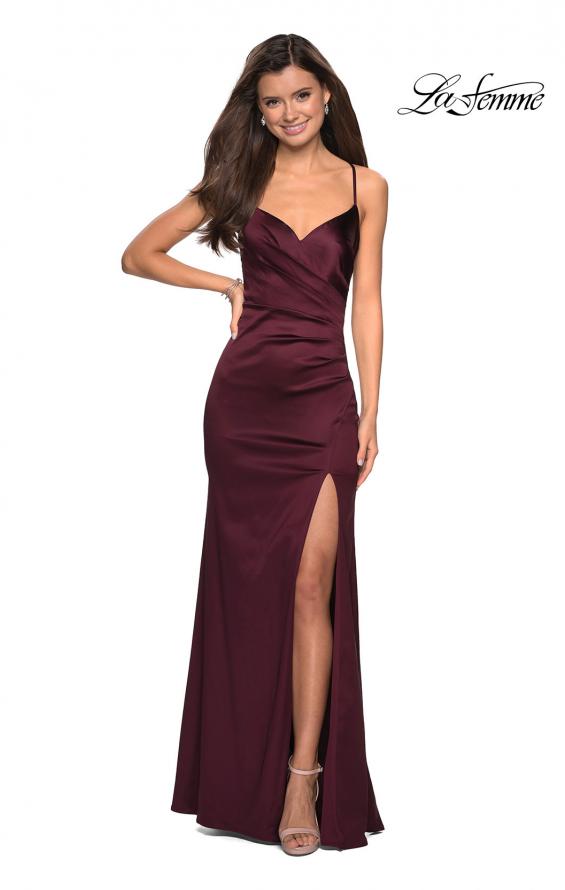 Picture of: Form Fitting Satin Prom Dress with Ruching in Burgundy, Style: 27782, Main Picture