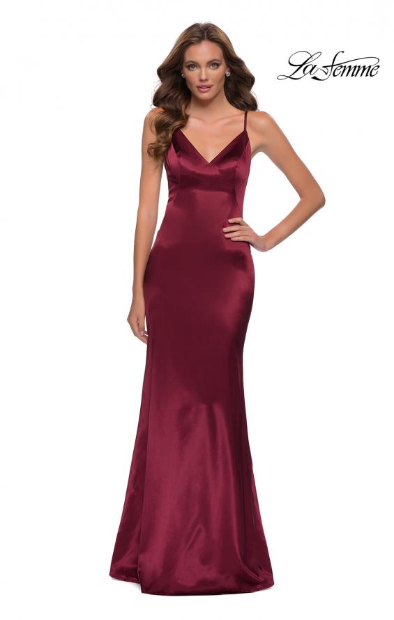 Picture of: Chic Long Stretch Satin Gown with V Neck and Back in Burgundy, Style 29960, Main Picture