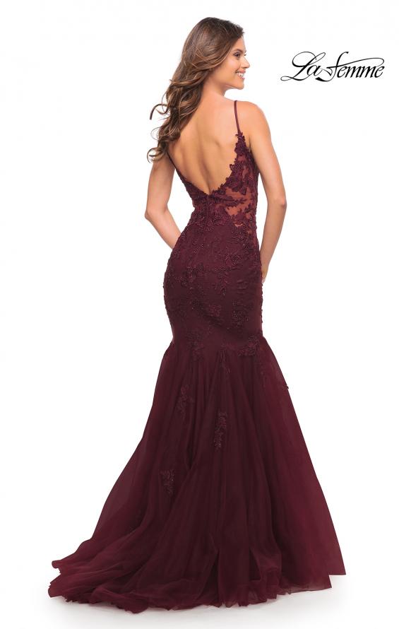 Picture of: Tulle and Lace Mermaid Gown in Jewel Tones in Burgundy, Style: 29680, Detail Picture 9
