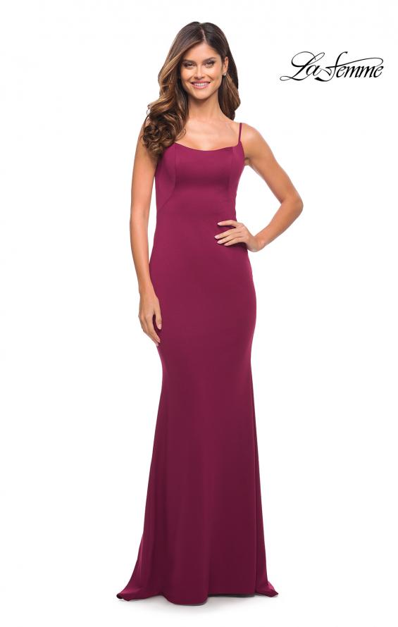 Picture of: Simple Elegant Long Jersey Dress with Scoop Neck in Burgundy, Style: 30541, Detail Picture 9