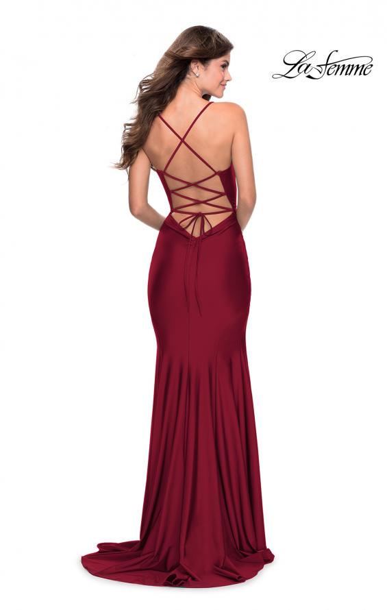 Picture of: Form Fitting Jersey Prom Dress with Draped Neckline in Burgundy, Style: 28518, Detail Picture 12