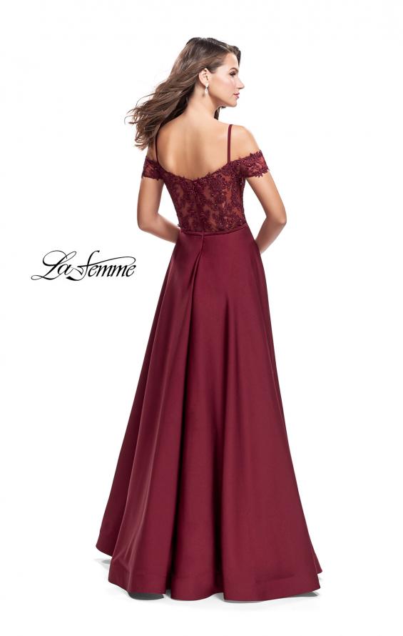 Picture of: Long A-line Prom Dress with Sheer Lace Beaded Bodice in Burgundy, Style: 25479, Back Picture