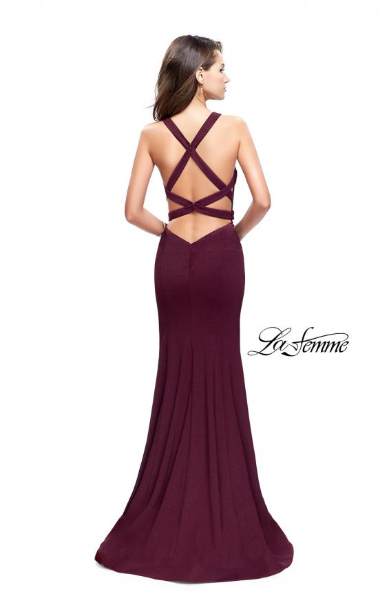 Picture of: Form Fitting Mermaid Prom Dress with Low V Open Back in Burgundy, Style: 25503, Back Picture