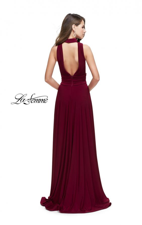 Picture of: A-line Prom Dress with Choker Neck Detail and Open Back in Burgundy, Style: 25568, Back Picture
