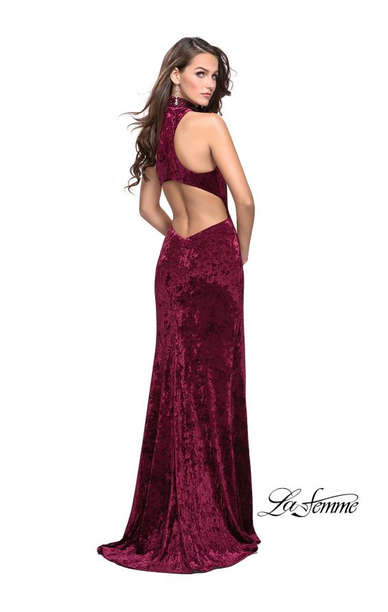 Picture of: Long Crushed Velvet Prom Dress with Beaded Choker in Burgundy, Style: 25783, Back Picture