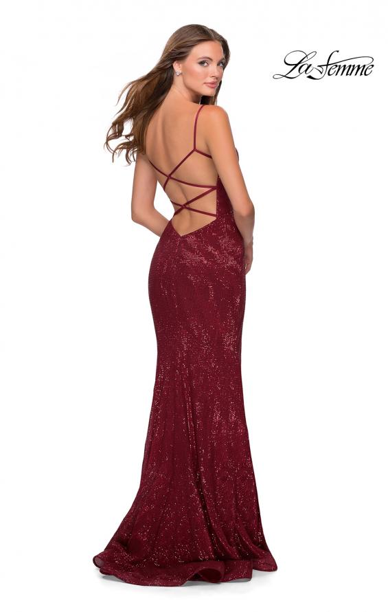 Picture of: Sequin Mermaid Prom Dress with Strappy Back in Burgundy, Style: 28519, , Back Picture