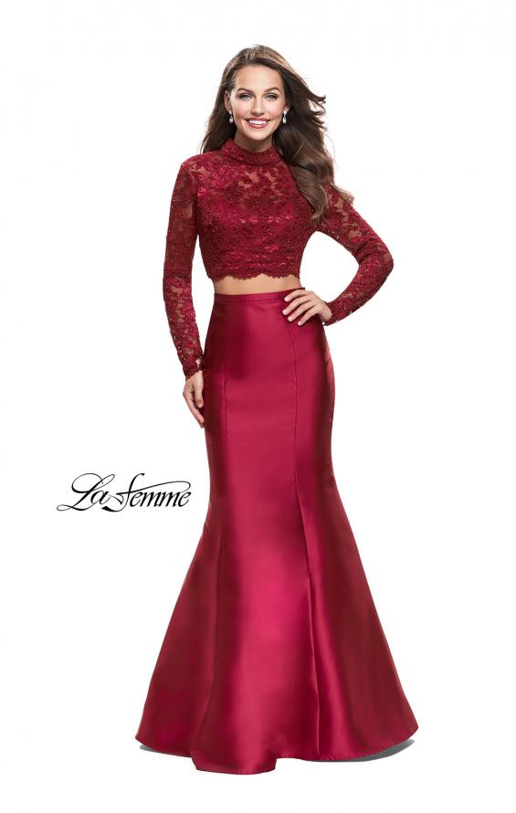 Picture of: Two Piece Mermaid Prom Dress with Lace Top in Burgundy, Style: 24901, Detail Picture 1