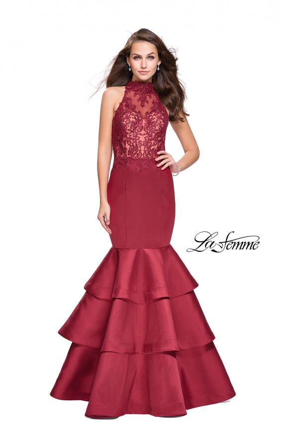 Picture of: Long Mikado Prom Dress with Ruffle Mermaid Skirt in Burgundy, Style: 25707, Detail Picture 1