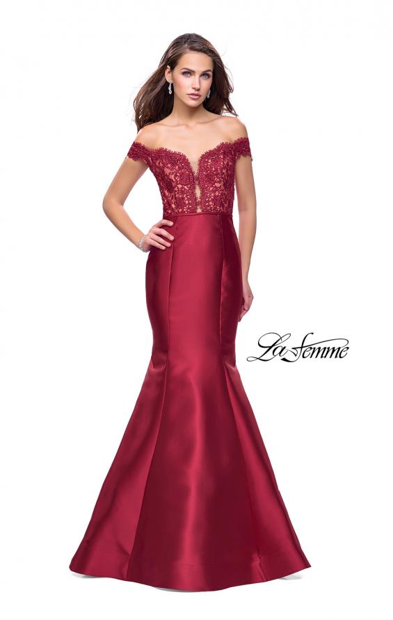 Picture of: Off the Shoulder Mikado Prom Dress with Lace and Beads in Burgundy, Style: 25926, Detail Picture 1