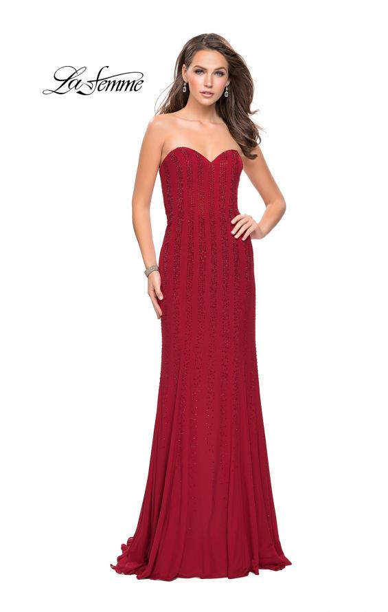 Picture of: Long Strapless Prom Gown with Beading and Low Back in Burgundy, Style: 26289, Detail Picture 1