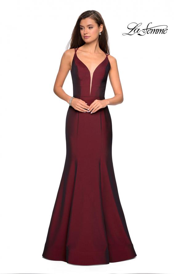 Picture of: Long Jersey Prom Gown with Open Strappy Back in Burgundy, Style: 27446, Detail Picture 1