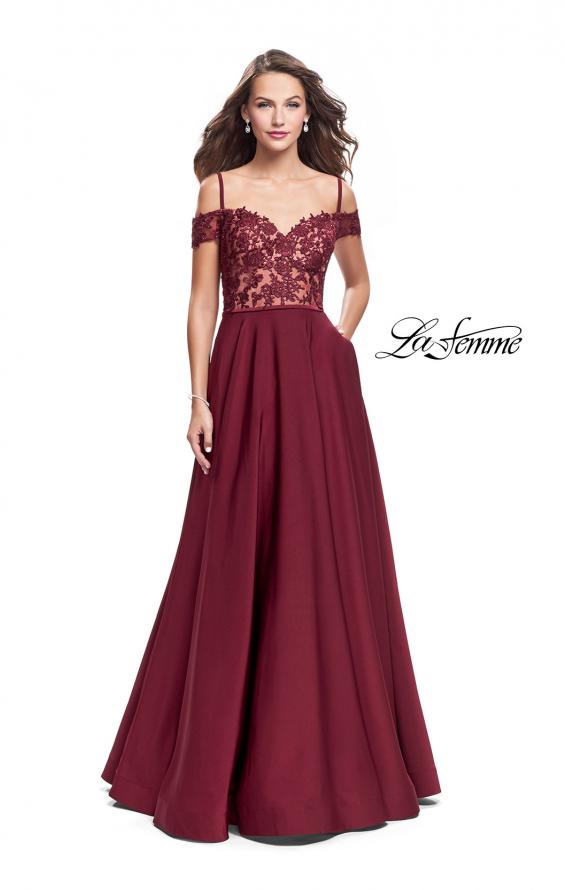 Picture of: Long A-line Prom Dress with Sheer Lace Beaded Bodice in Burgundy, Style: 25479, Detail Picture 3