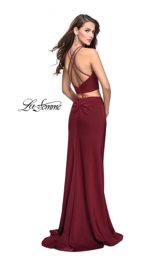 Picture of: Two Piece Jersey Prom Dress with Wrap Style Ruching in Burgundy, Style: 25731, Detail Picture 3