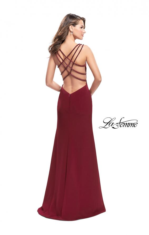 Picture of: Satin Prom Dress with Open Back and Beaded Straps in Burgundy, Style: 26167, Detail Picture 3