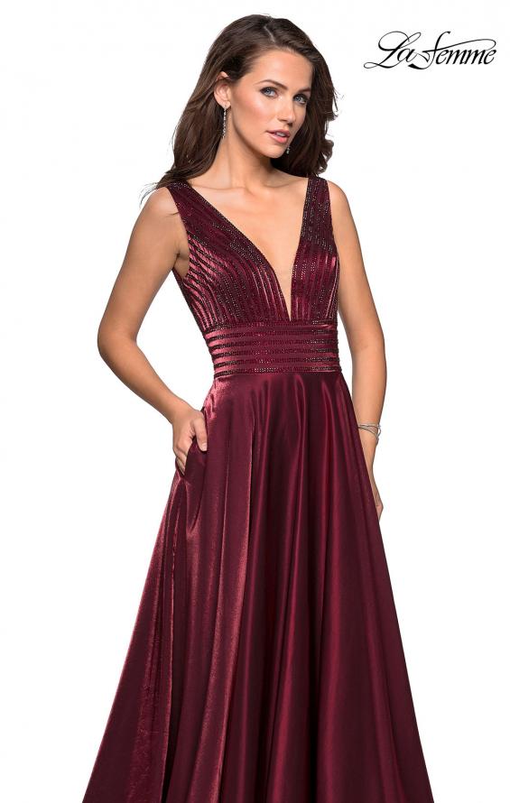 Picture of: Satin Prom Gown with beaded Bust and Pockets in Burgundy, Style: 27205, Detail Picture 3