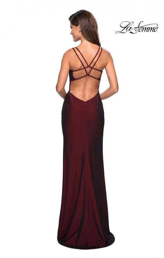 Picture of: Form Fitting Jersey Dress with Open Strappy Back in Burgundy, Style: 27512, Detail Picture 3
