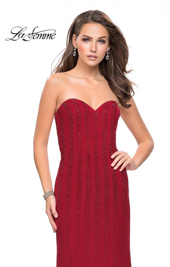 Picture of: Long Strapless Prom Gown with Beading and Low Back in Burgundy, Style: 26289, Detail Picture 4