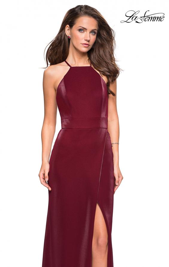 Picture of: Two Tone Long Gown with High Neckline and Side Slit in Burgundy, Style: 26962, Detail Picture 4