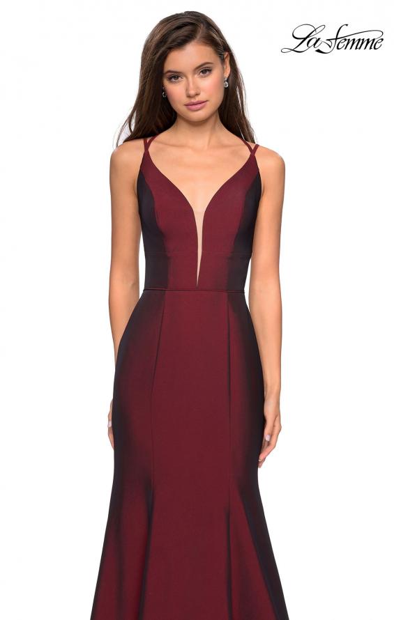 Picture of: Long Jersey Prom Gown with Open Strappy Back in Burgundy, Style: 27446, Detail Picture 4