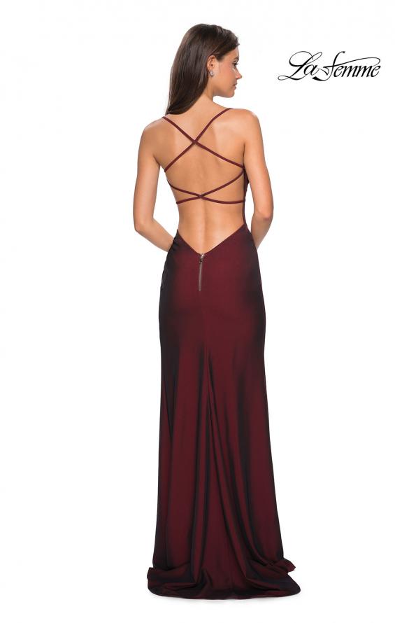 Picture of: Simple Long Jersey Dress with Slit and Ruching in Burgundy, Style: 27660, Detail Picture 4