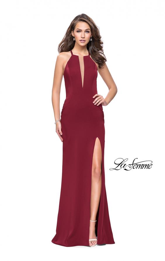 Picture of: Long Jersey Prom Dress with Beaded Strappy Open Back in Burgundy, Style: 25669, Detail Picture 5