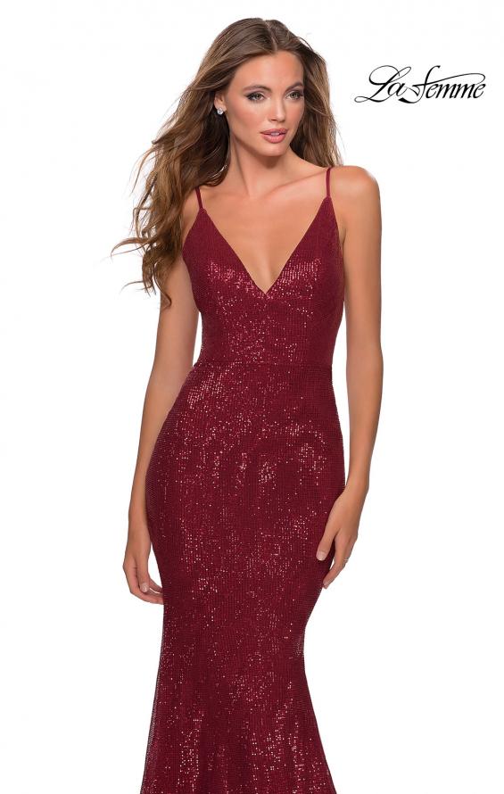 Picture of: Sequin Mermaid Prom Dress with Strappy Back in Burgundy, Style: 28519, Detail Picture 5