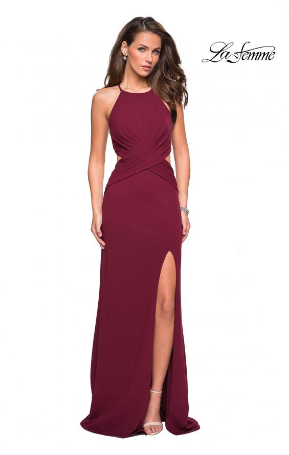 Picture of: Long Prom Dress with High Neck and Wrap Detail in Burgundy, Style: 27070, Detail Picture 6
