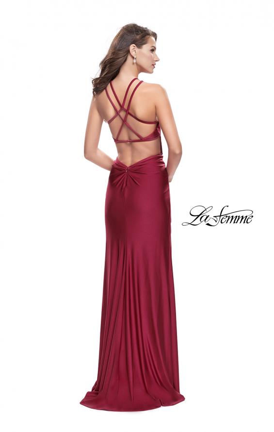 Picture of: High Neck Long Form Fitting Gown with Ruching in Burgundy, Style: 26141, Detail Picture 7