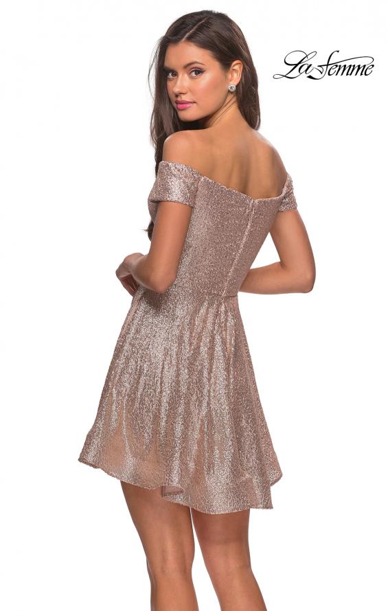 Picture of: Sequin Off The Shoulder Short Homecoming Dress in Champagne, Style: 28155, Back Picture