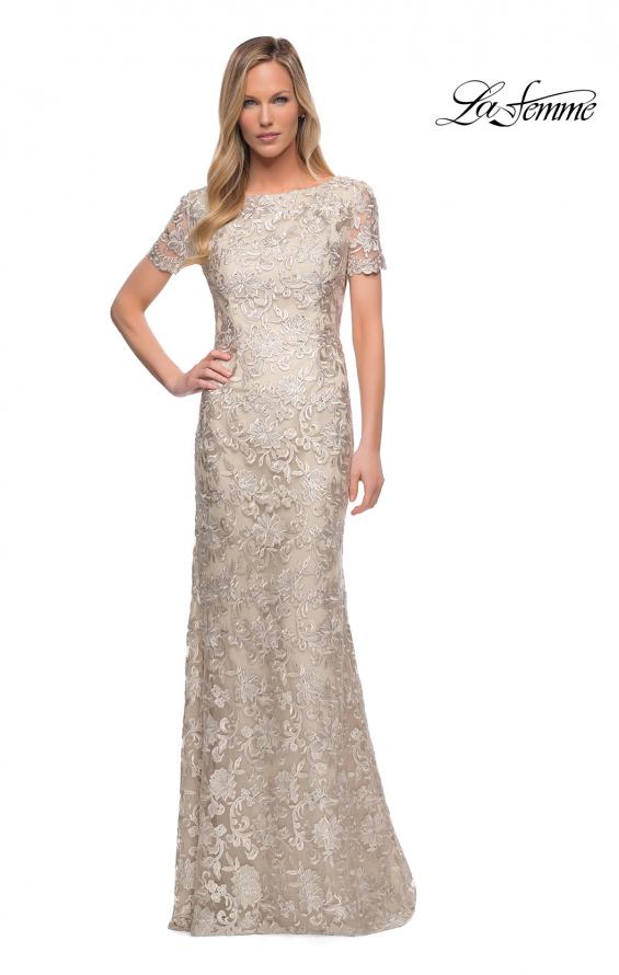 Picture of: Beautiful Lace Mother of the Bride Dress with Short Sleeves in Champagne, Main Picture